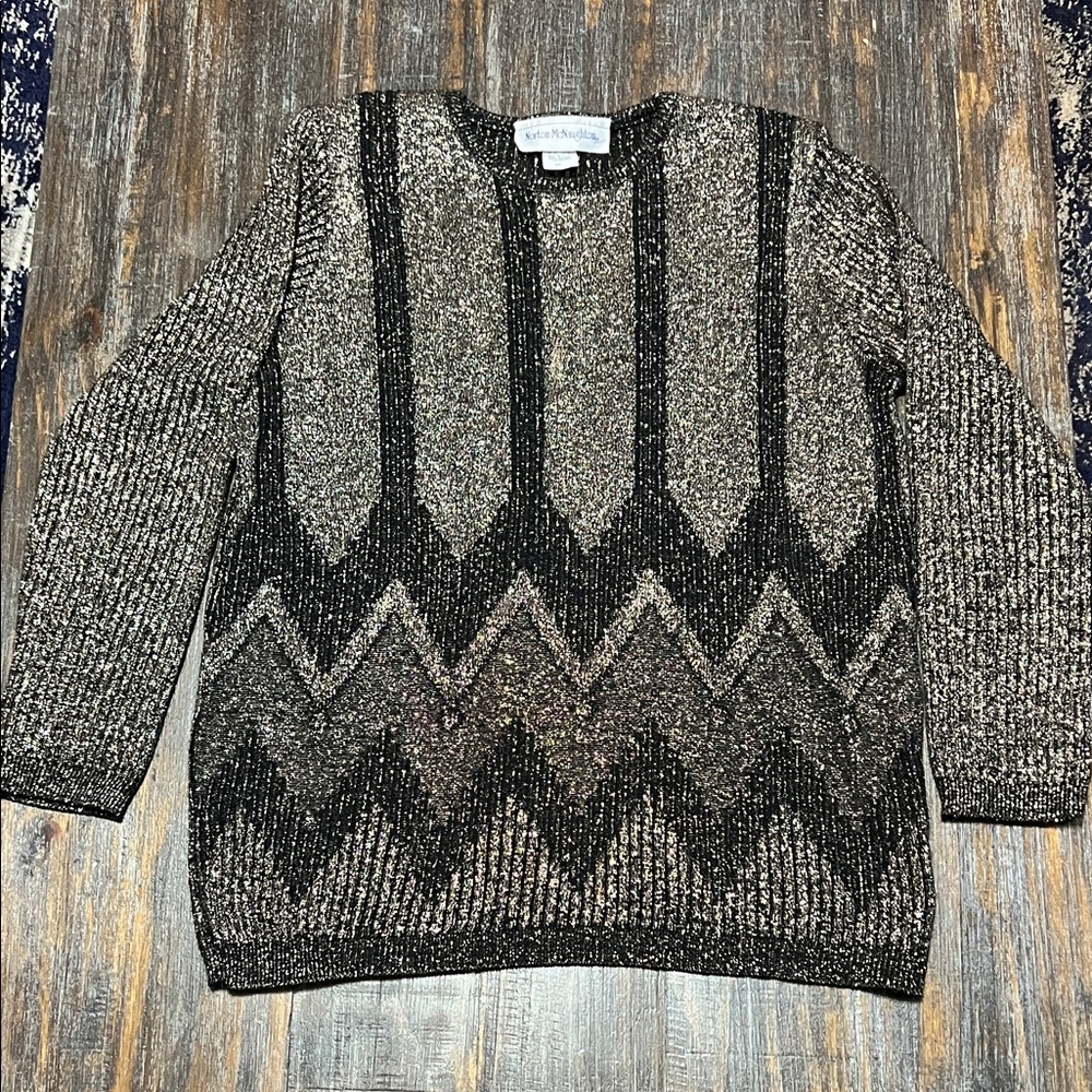 Vintage Norton McNaughton Black and Gold Chevron Sweater